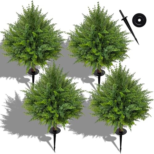 24.5-Inch Artificial Cedar Topiary Trees, UV-Resistant Faux Pine Shrubs - 4 Pack