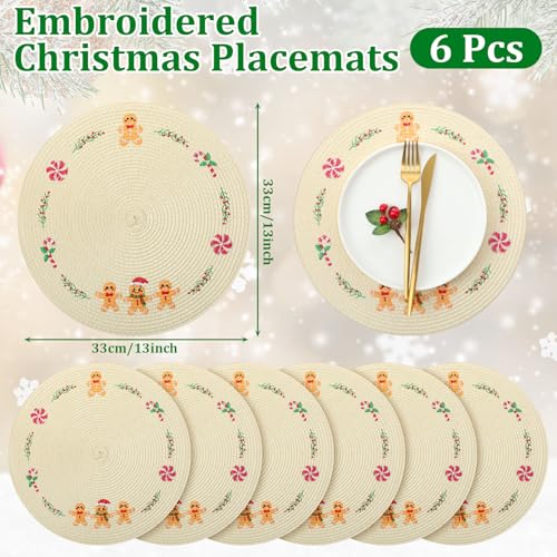 Remerry Christmas Gingerbread Man Round Placemats Set of 6 - Holiday Table Decor