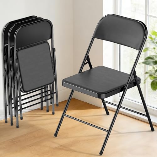 4-Pack Padded Folding Chairs, Heavy-Duty Metal Frame with Cushioned Seat