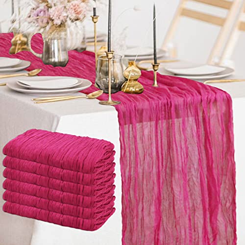 FANPROMS Pink Cheesecloth Table Runner 35 x 10Ft 6 Pack for Wedding & Event Decor