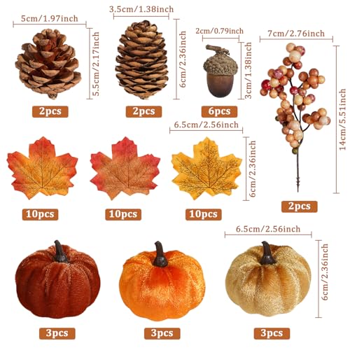 51-Piece Artificial Fall Harvest Decor Set with Pumpkins and Maple Leaves