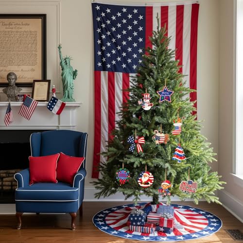 36PCS Patriotic Wooden Christmas Ornaments - Red White Blue Holiday Decor
