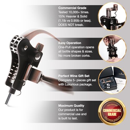 Luxiluxy Luxury Gold Wine Bottle Opener Set 2024 Upgrade – Corkscrew, Foil Cutter, Stopper & Stand