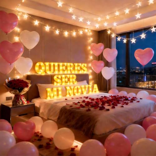 LED Letter Light Set for Proposals with 1000 Rose Petals Romantic Decor