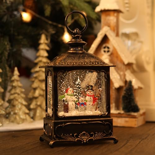 Christmas Snow Globe Lantern with Music & Lights - 10.2 Inch Snowman Scene