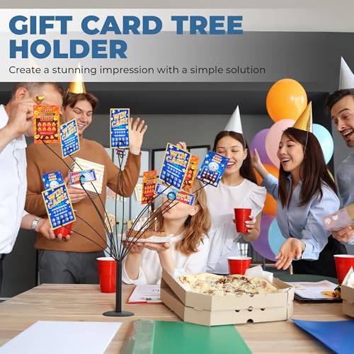 Decorative Metal Gift Card Tree Holder with 11 Flexible Clips, Black
