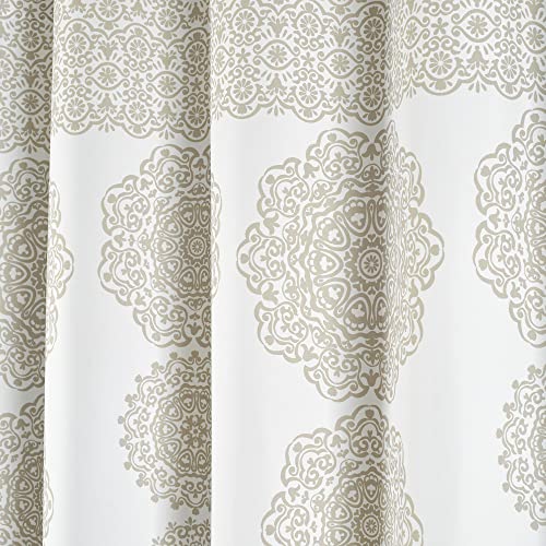 Lush Decor Stripe Medallion Shower Curtain-Fabric Mandala Bohemian Damask Print Design, 72" x 72", Neutral
