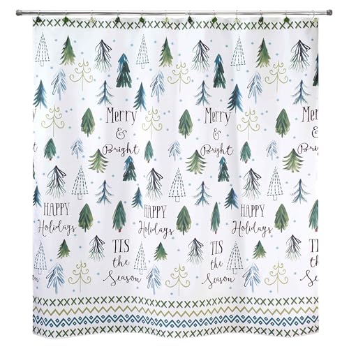 Avanti Linens Christmas Shower Curtain Set 72x72 in Multi Color with 12 Hooks