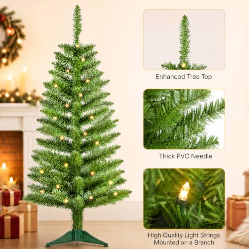PineSpark 4ft Green Christmas Tree with Lights - Blue Accent, 122 Tips, 50 LED Pre-lit, Foldable