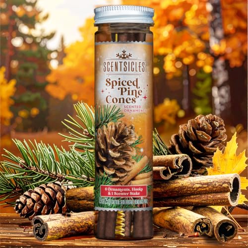Spiced Pine Scented Christmas Tree Ornament Sticks, 12-Pack with Hooks