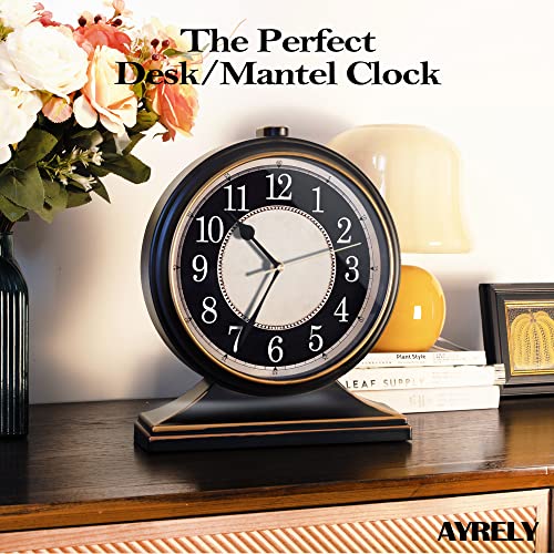 Vintage 10-Inch Silent Desk Clock, Non-Ticking Retro Mantel Table Clock