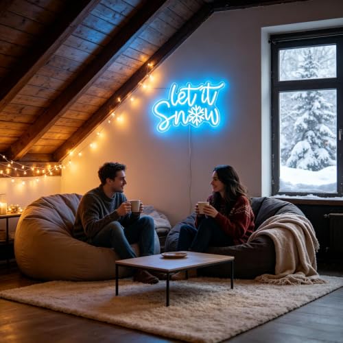Let It Snow Neon Sign - Snowflake LED Holiday Wall Decor, USB Dimmable