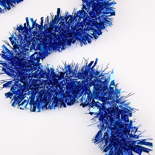 33ft Blue Shiny Metallic Tinsel Garland - Holiday & Party Twist Decor