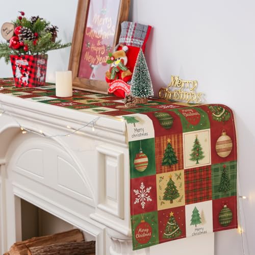 Siilues Christmas Table Runner 13x108 Inch with Xmas Trees & Snowflakes - Holiday Decor