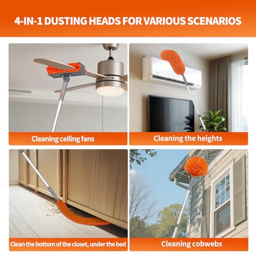 Ceiling Fan Duster with 72-Inch Extendable Handle & Washable Microfiber Heads