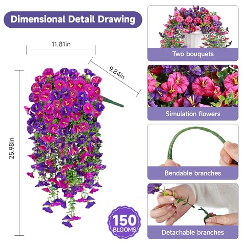 UV Resistant Faux Silk Morning Glory Vines - 2 PCS with 300 Blooms