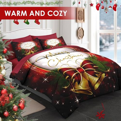 King Christmas Comforter Set with Sheets (King, Gold Xmas) — Pamnest 7-Piece Bedding