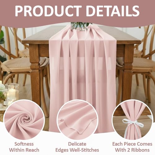 Chiffon Table Runner Set 29x120 Inch 10ft Dusty Pink – Pack of 2