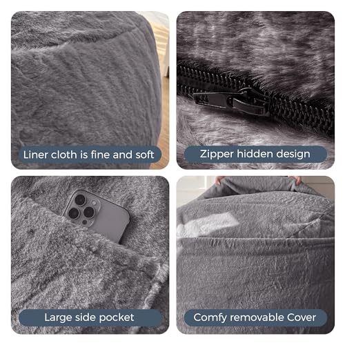 Convertible Giant Bean Bag Floor Sofa with High-Density Foam, Dark Grey