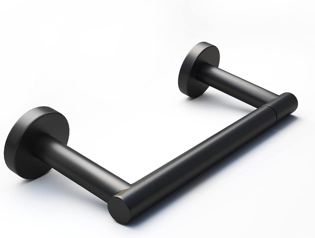 POKIM Matte Black Toilet Paper Holder - Stainless Steel Double Post Pivoting Design | Fits Jumbo Rolls