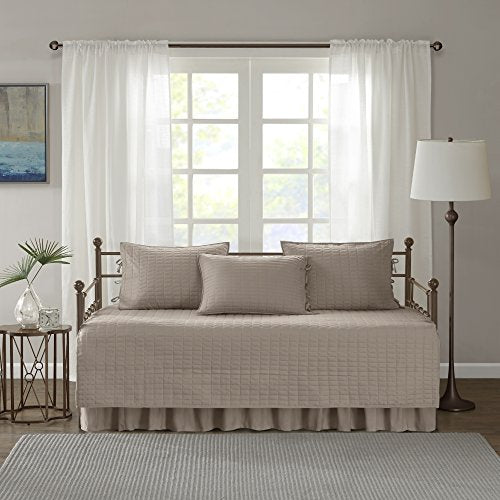Quilted Daybed Cover Set 5-Piece with Bedskirt & Shams - Taupe, 75" x 39"