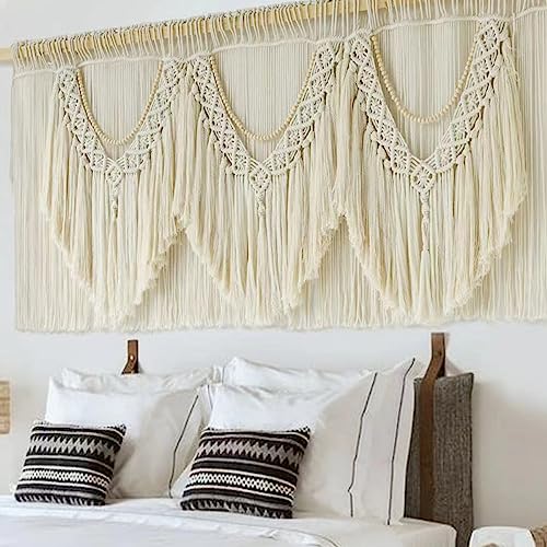 Extra Large Macrame Wall Hanging 75" x 35" Boho Hand-Woven Cotton Decor