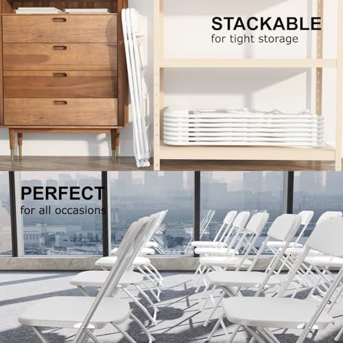 Set of 10 White Folding Chairs, Portable Steel Frame Event Seating