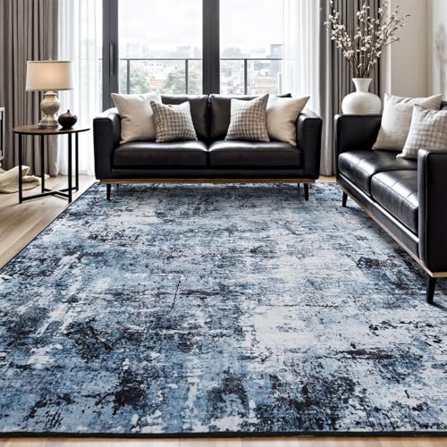 Washable 8x10 Area Rug, Non-Slip Low Pile Abstract Carpet for Living Room