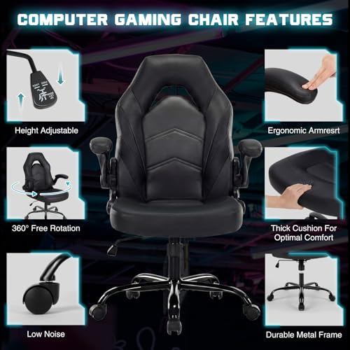 Ergonomic Gaming Chair with Flip-Up Armrests, PU Leather Desk Chair