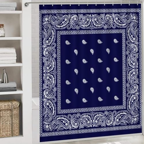 True Blue Bandana 4-Piece Bathroom Decor Set with Shower Curtain & Mats
