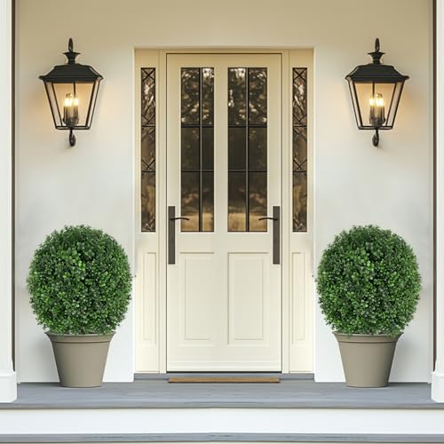 2 Pack 27.5" Artificial Boxwood Topiary Ball Trees with Ground Spikes