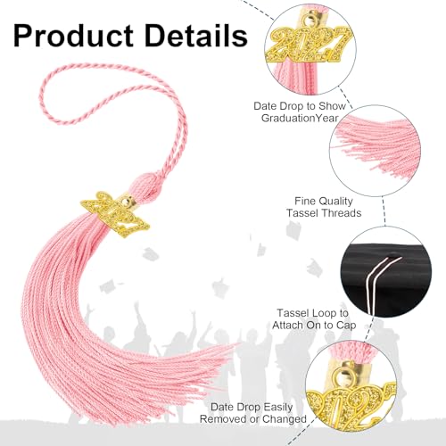 2027 Pink Graduation Tassel with Gold Year Charm for Cap Decoration