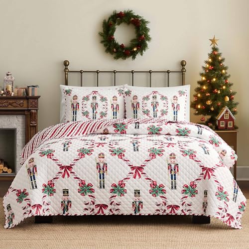 Avanti Linens Christmas King Quilt Set with Pillowcases - Festive Holiday Bedding