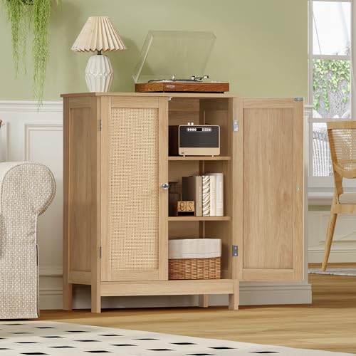 Natural Rattan Storage Cabinet with Adjustable Shelves, 31-Inch Sideboard