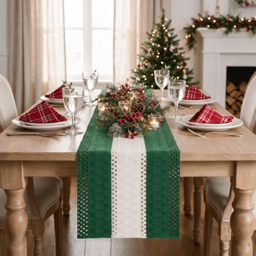 Artoid Mode Dark Green Farmhouse Woven Table Runner 12x36 Inch