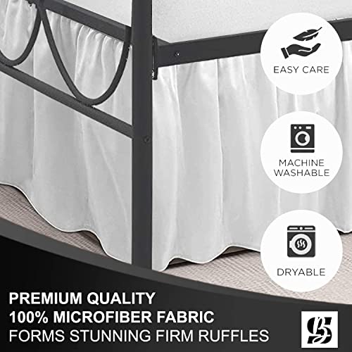 Full Size Ruffled Bed Skirt - 21 Inch Drop Split Corners Dust Ruffle (White)