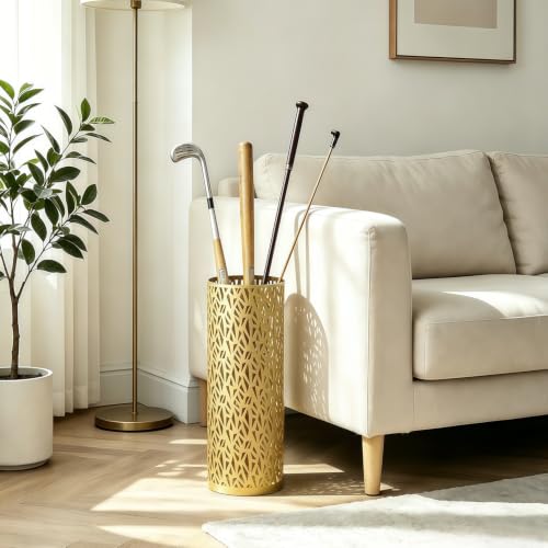 Gold Metal Round Umbrella Stand, Space-Saving Entryway Storage Rack