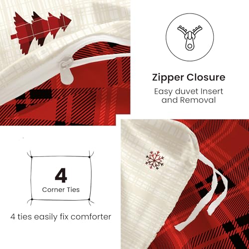 Nayoroom Red Reindeer Christmas Duvet Cover King Size Reversible Holiday Bedding Set - 3 Pieces
