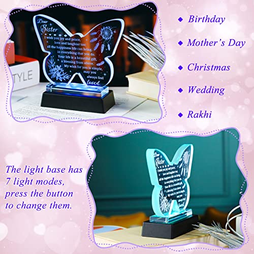 Butterfly Shaped Glass Keepsake for Sister – Laser Engraved Night Light with Colorful LED Base, Gift from Sister (Variation: Sisters Gifts)
