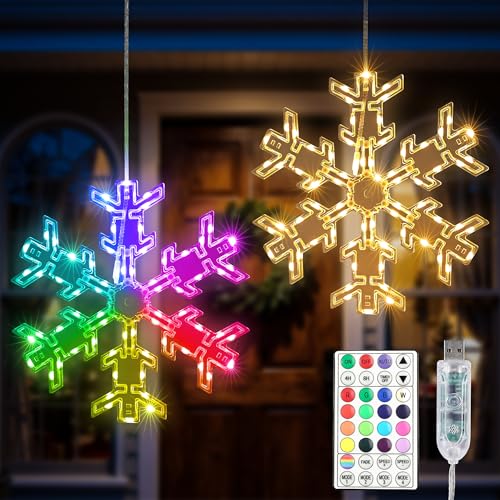 RGB 12-Inch Snowflake Window Lights - 2 Pack with Remote & 61 Effects