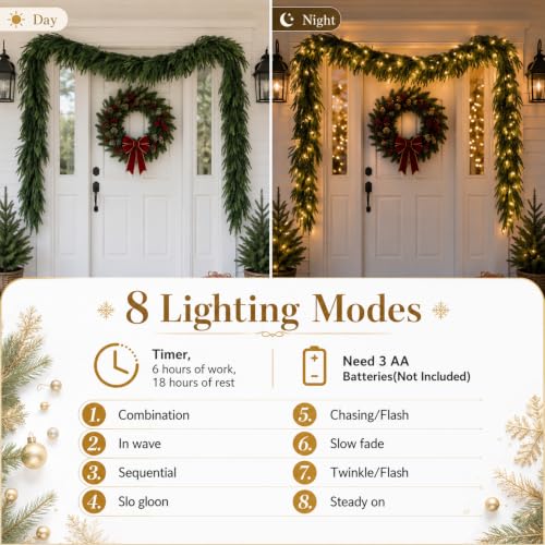 9ft Pre-Lit Norfolk Pine Christmas Garland with 70 LED Lights - Real Touch