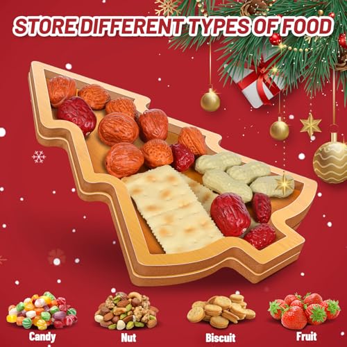 Christmas Tree Wooden Serving Tray - Holiday Appetizer & Dessert Platter