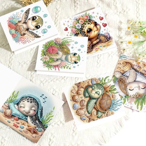 Antor Turtle Diamond Art Greeting Card Kit – 6 Pack with Envelopes, Glue, Pen & Bead Bag