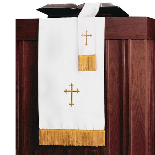 Murphy Robes Pulpit Scarves - Reversible Lectern Banner Embroidered with Gold Latin Cross Sanctuary Pulpit Scarf, 17 x 36-Inch, Red/White
