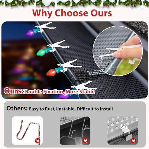 50Pcs Christmas Gutter Clips for Hanging Outdoor Lights Fits Gutter Guards – 3x1.5in, White, UV-Resistant