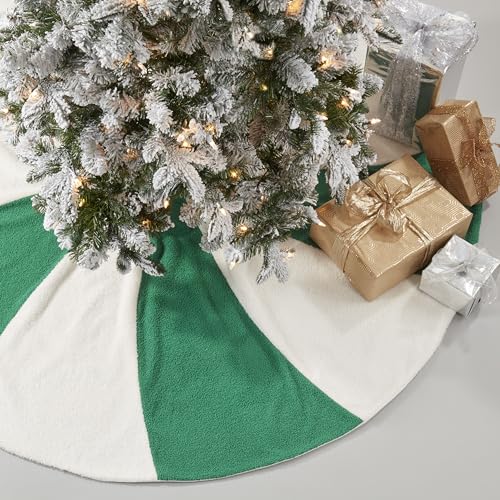 SARO LIFESTYLE 54" White & Green Candy Cane Tree Skirt - Winter Wonderland Decor