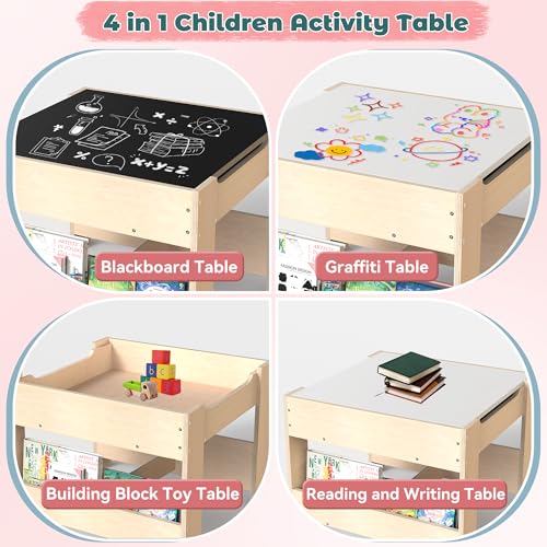 4-in-1 Kids Wooden Activity Desk and Chair Set with Storage