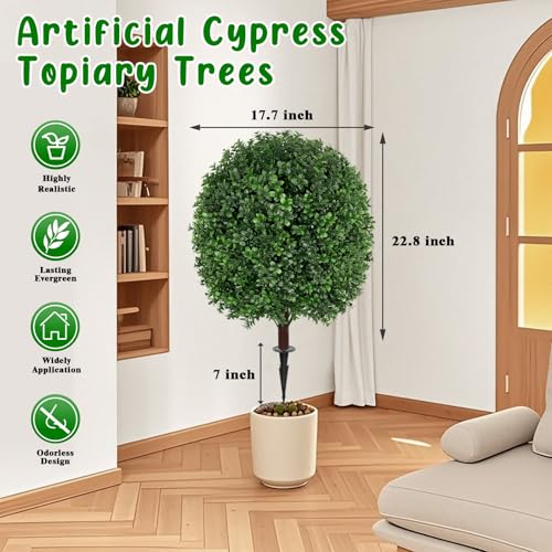 2 Pack 27.5" Artificial Boxwood Topiary Ball Trees with Ground Spikes