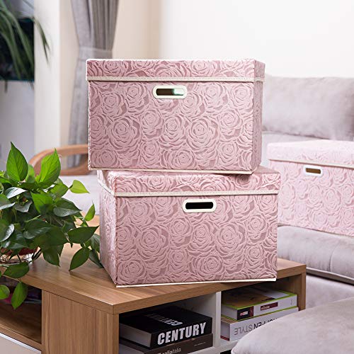 Collapsible Storage Bin with Lid Fabric Cube Organizer Pink