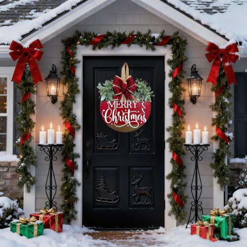 Ksdkrme Christmas Wreath for Front Door - Merry Christmas Door Hanger Sign Decor